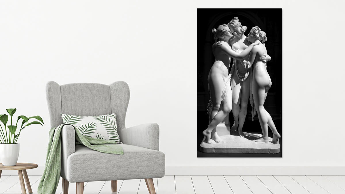 The Three Graces by Antonio Canova black and white artwork